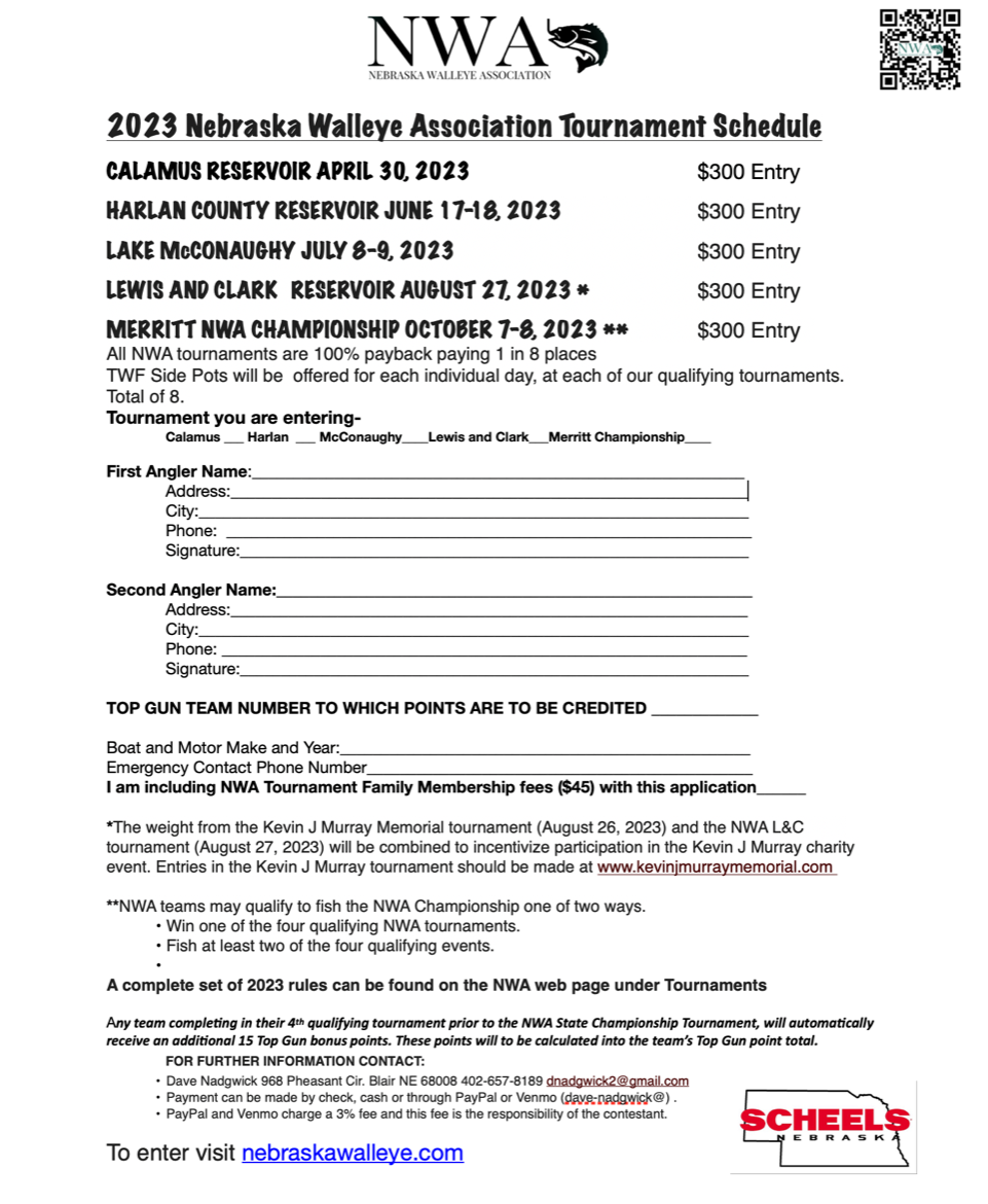 3rd Annual Battle at the Z Walleye Tournament Registration Form